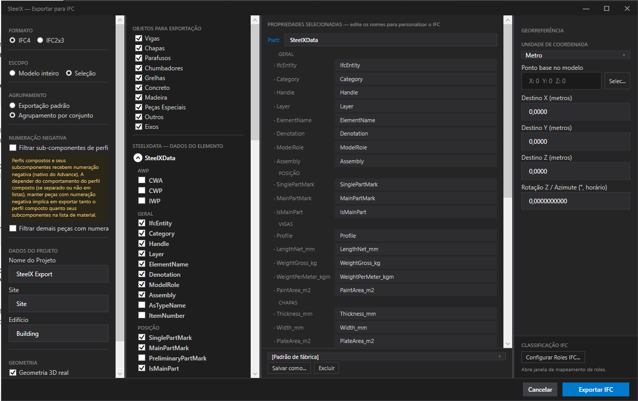 IFC export window
